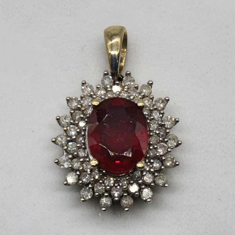 Ruby & Diamond Cluster Halo Pendant | 1.20ct, 0.54ctw |