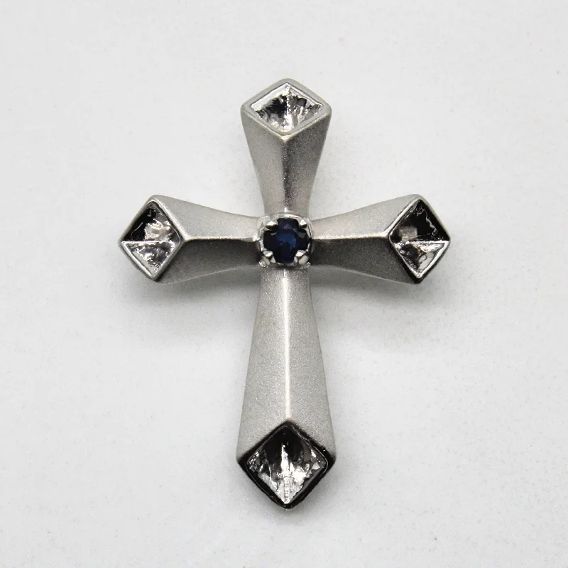 Satin Finish Sapphire Cross Pendant | 0.05ct |