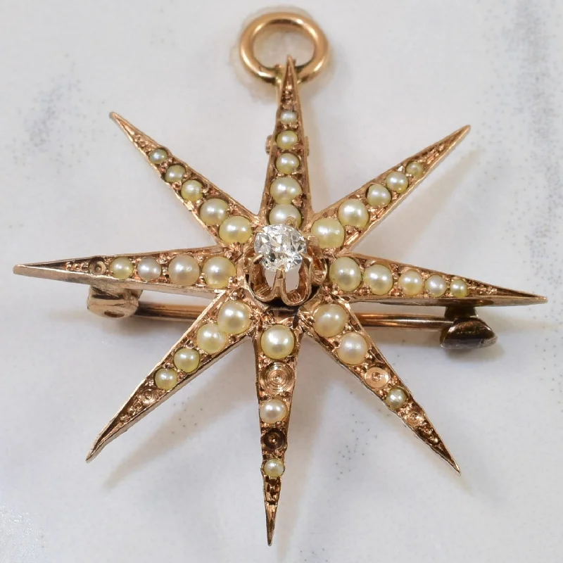 Edwardian Seed Pearl & Diamond Star Brooch/Pendant | 0.50ctw, 0.07ct |