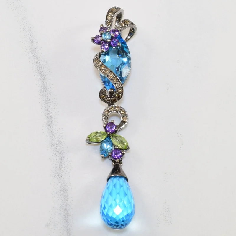 Topaz, Amethyst, Peridot, & Diamond Drop Pendant | 8.50ctw, 0.24ctw |