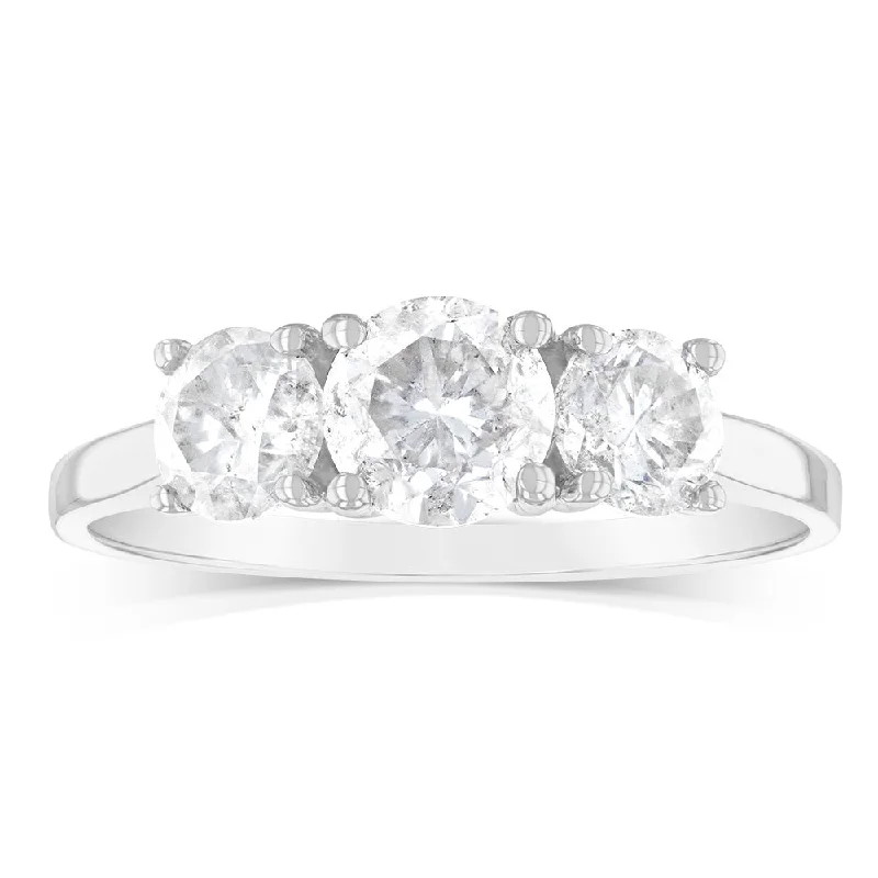 14ct White Gold 1.5 Carat Diamond Trilogy Ring with 3 Round Brilliant Cut Diamonds