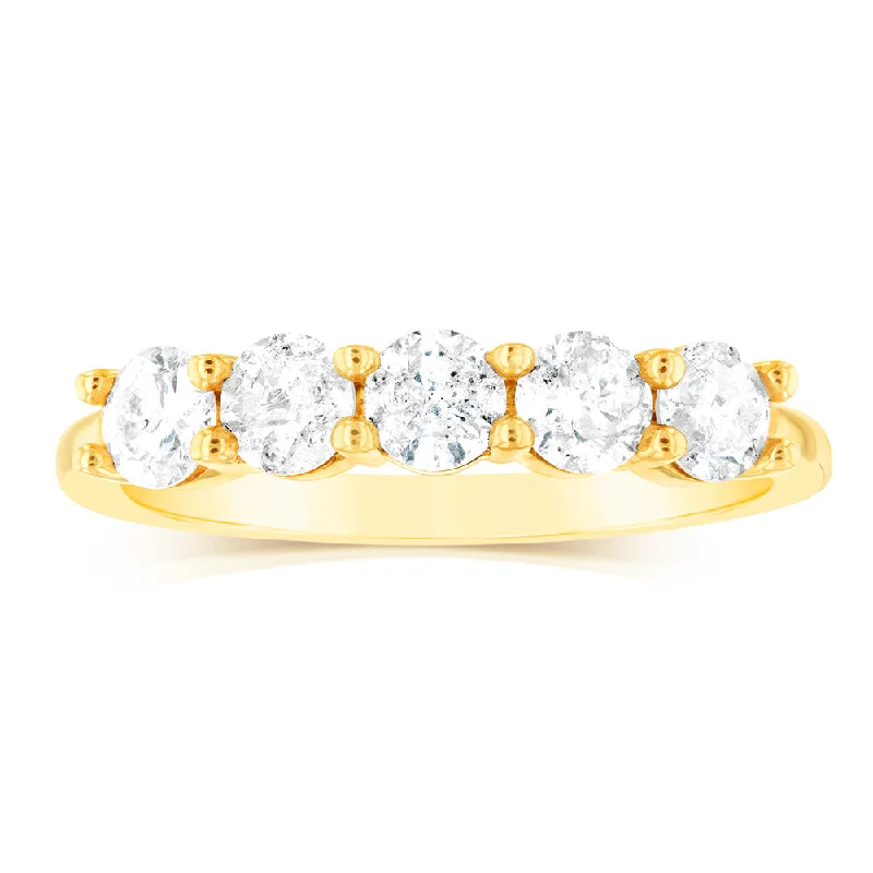 14ct Yellow Gold 0.95 Carat Diamond Eternity Ring with 5 Round Brilliant Cut Diamonds