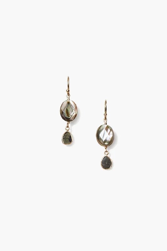 14k Gold Black Diamond and Abalone Drops