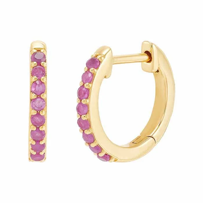 10K Gold Stone-Set Huggie Hoop Earrings