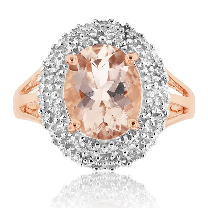 9ct Rose Gold 2.00ct Morganite and Diamond Ring