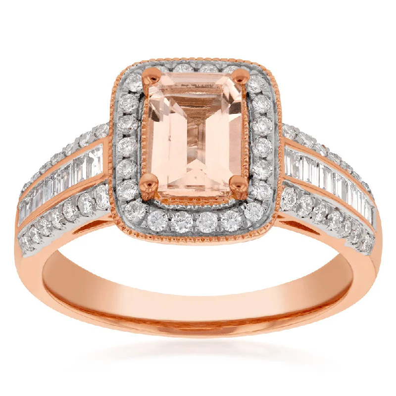 9ct Rose Gold Morganite and Diamond Ring 9R