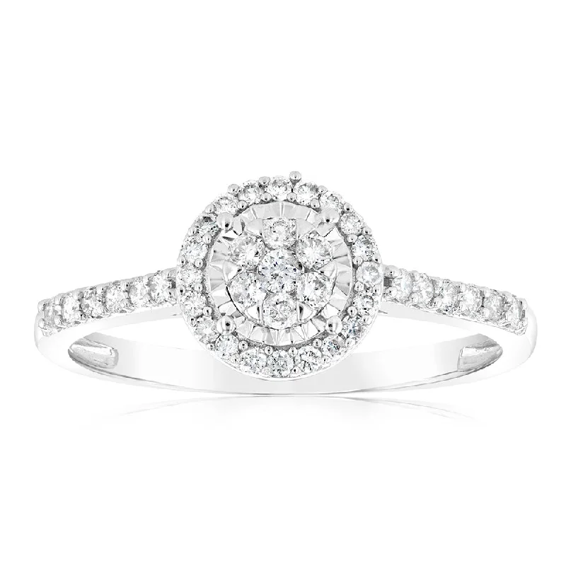 9ct White Gold 1/4 Carat Dimaond Halo Ring