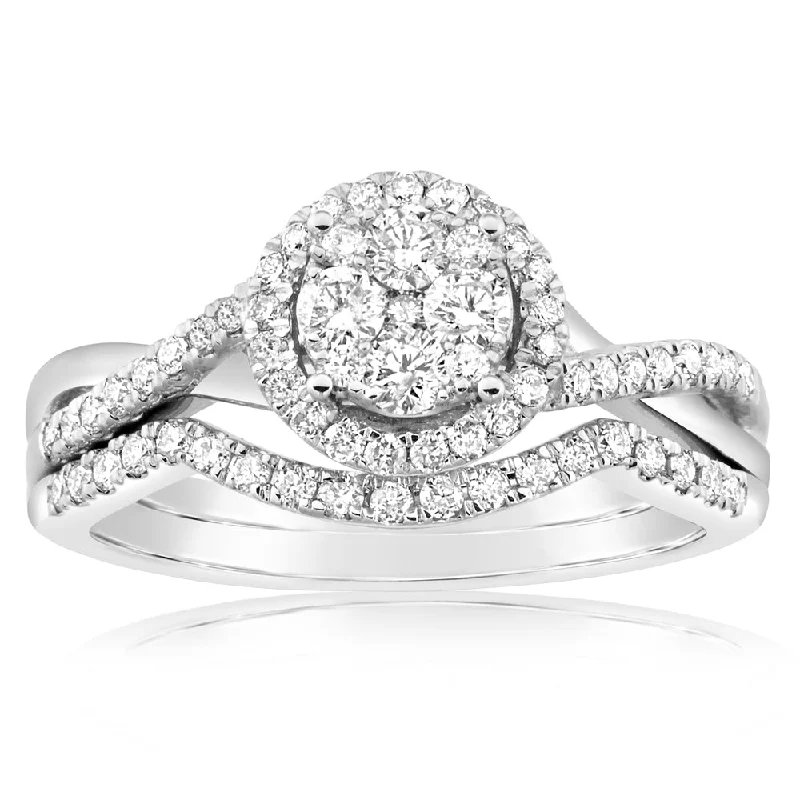 9ct White Gold 2 Ring Bridal Set With 5/8 Carats Of Diamonds