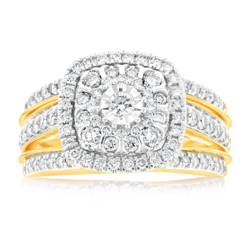 9ct Yellow Gold 1.00ct Diamond Dress Ring