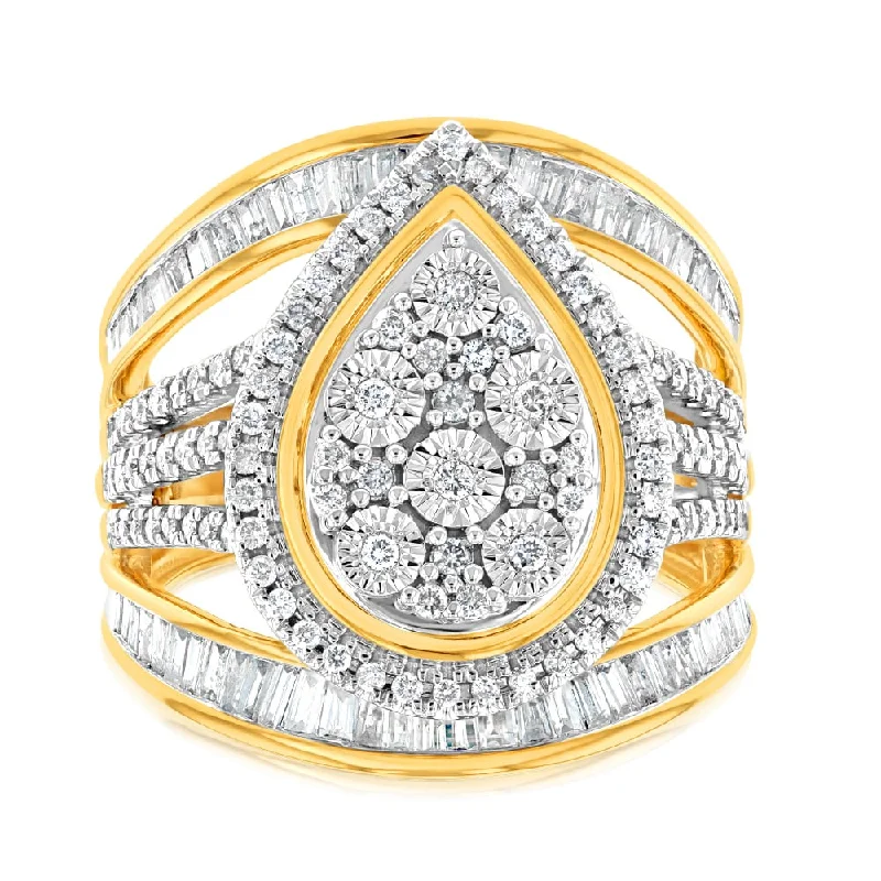 9ct Yellow Gold 1 Carat Diamond Pear Shape Cluster Dress Ring