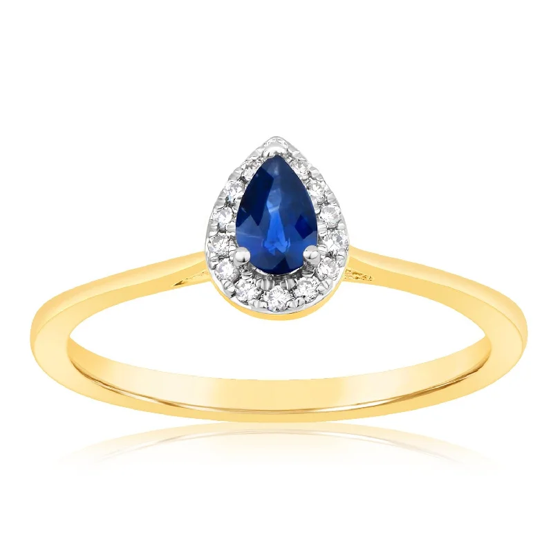 9ct Yellow Gold Diamond And Pear Sapphire Ring