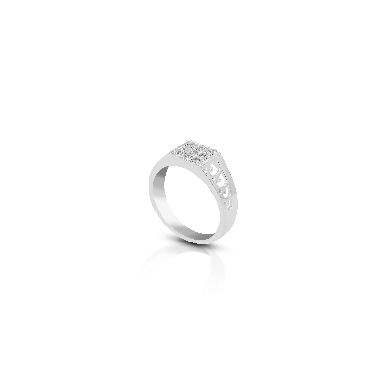 Beautiful Design Silver Ring with White Stones for Boys