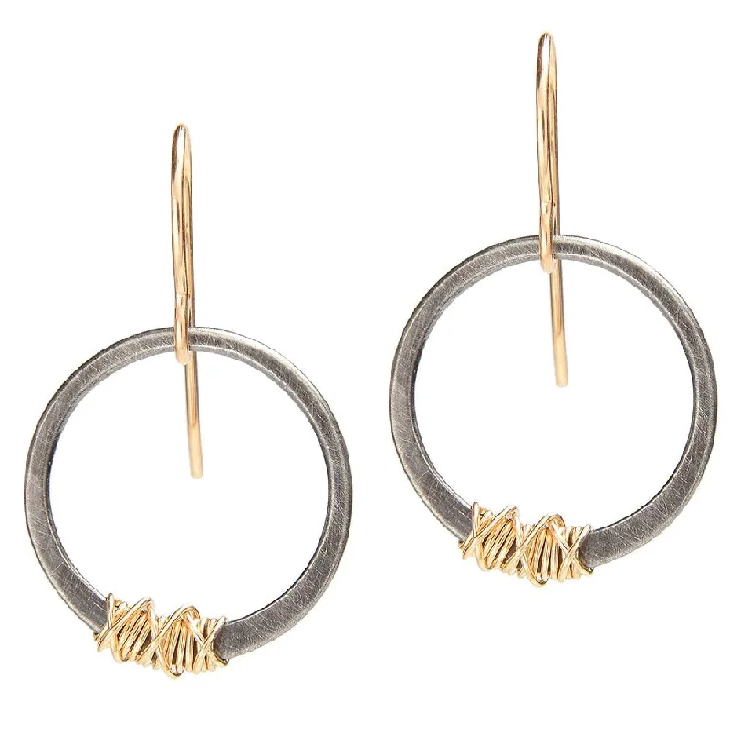 Black and Gold Wrapped Circle Earring