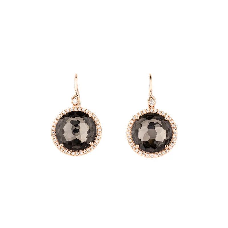 Black Night Quartz Diamond Halo Earrings