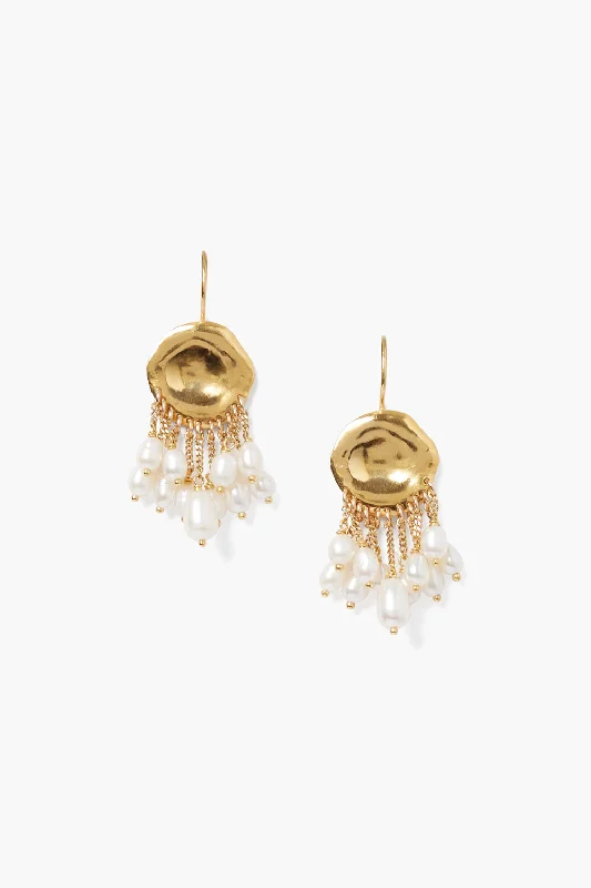 Coin Drop Earrings with Cascading Pearls