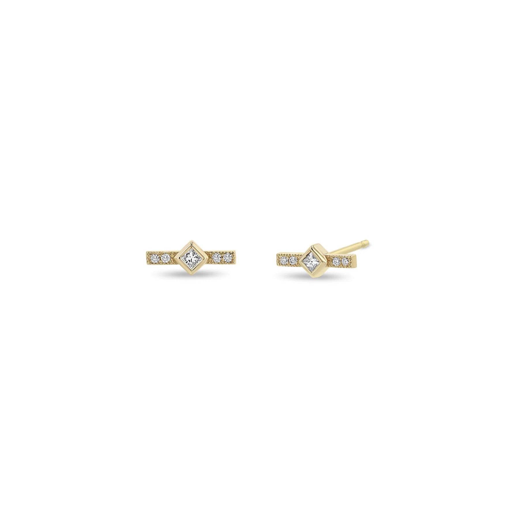 14k Princess Diamond Bar Stud