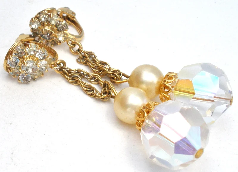 Dangle Crystal Bead & Rhinestone Earrings Vintage