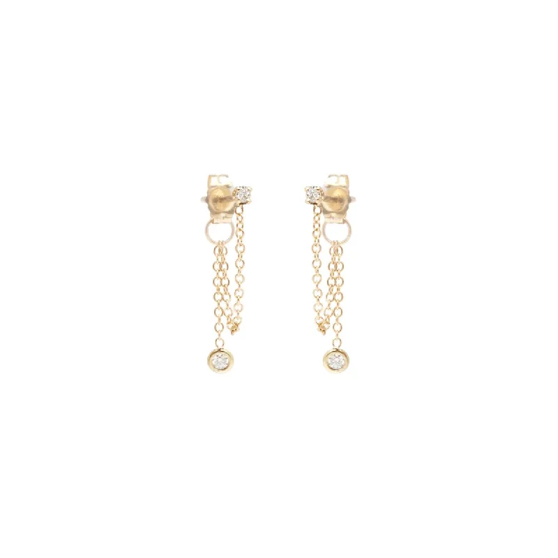 Diamond Chain Huggie Earrings with Floating Diamond Drop (.08tcw)