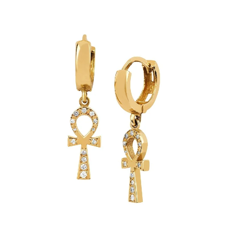 Diamond Eternal Ankh Cross Earrings