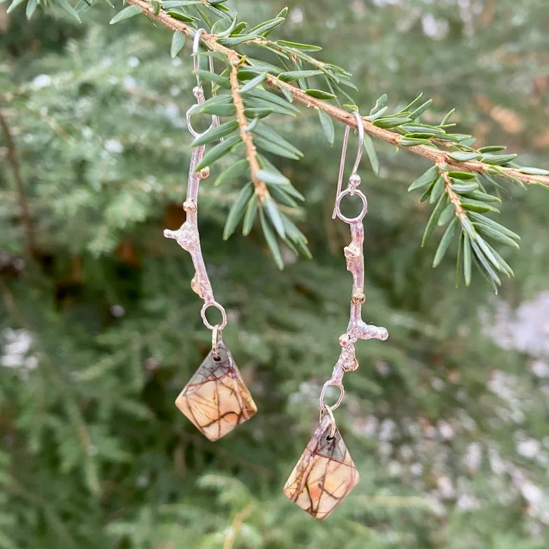 Cherry Creek Jasper Two-tone Twig Earrings