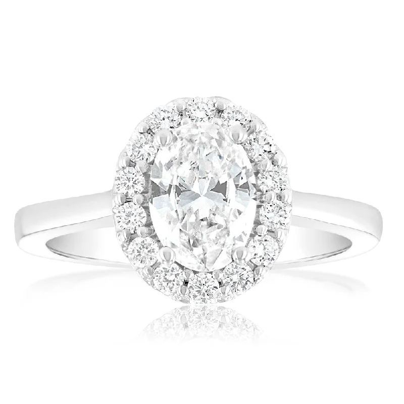 Luminesce Lab Grown 18ct White Gold 1.3 Carat Diamond Oval Halo Ring