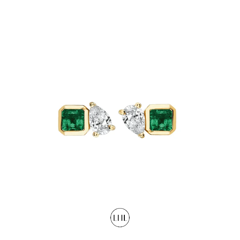 Mini Lovers Duet Emerald & Diamond Studs