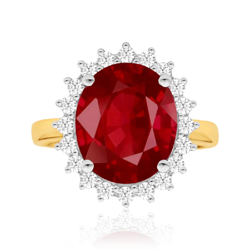 Natural Enhanced 8-8.75ct Ruby and Diamond Ring in 9ct Yellow Gold