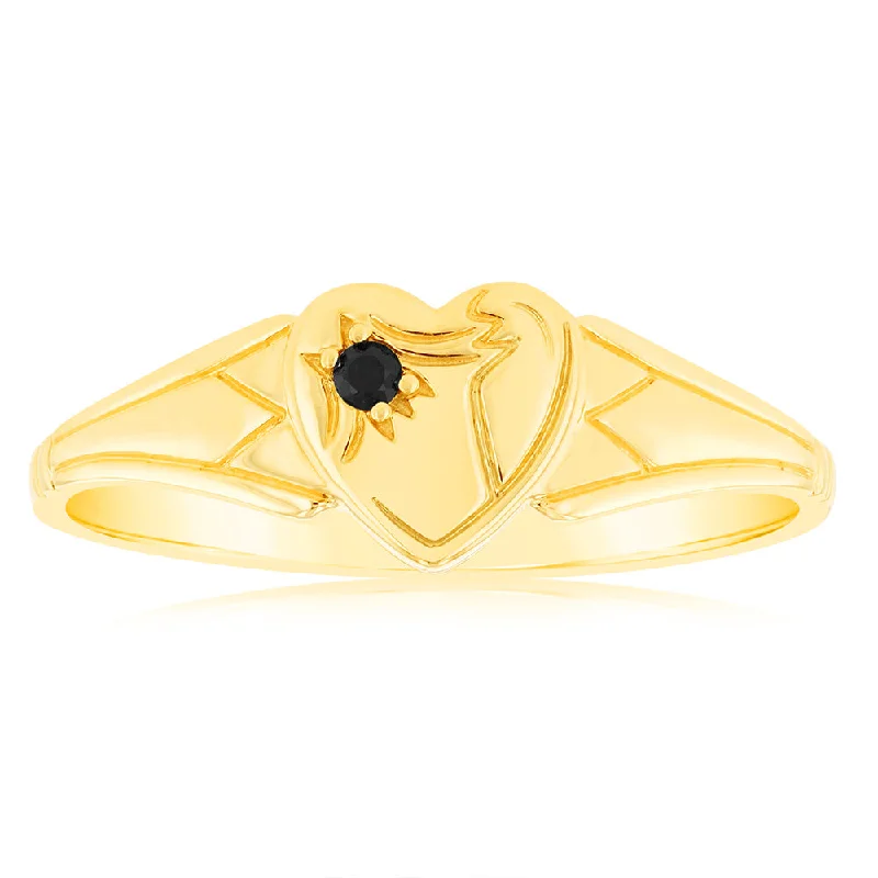 Natural Sapphire Heart Signet Ring in 9ct Yellow Gold