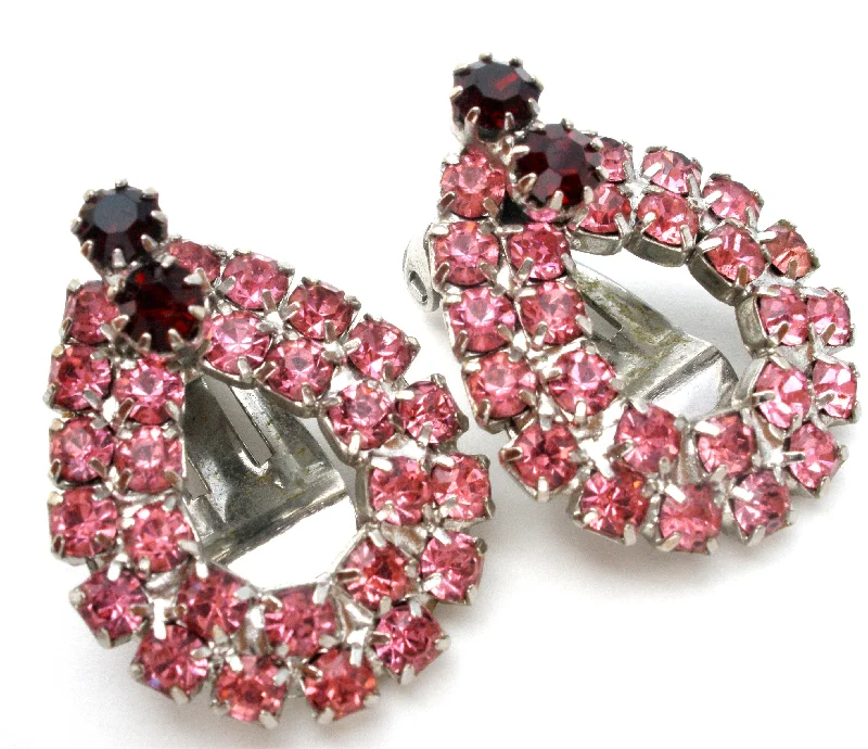 Pink & Red Rhinestone Earrings Vintage