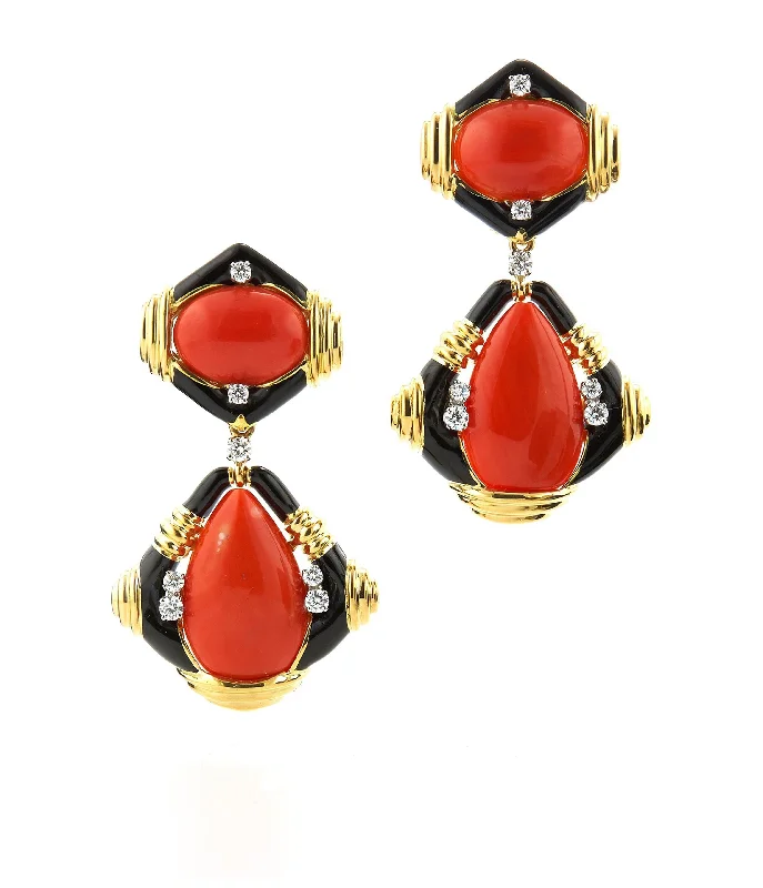 Radio Earrings, Coral