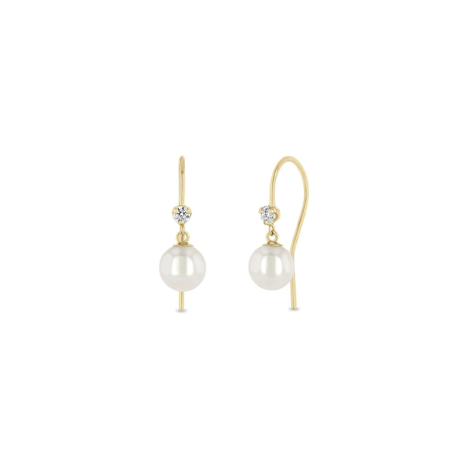 14k Diamond & Dangling Pearl Earrings