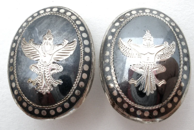 Siam Garuda Black Enamel Earrings Vintage