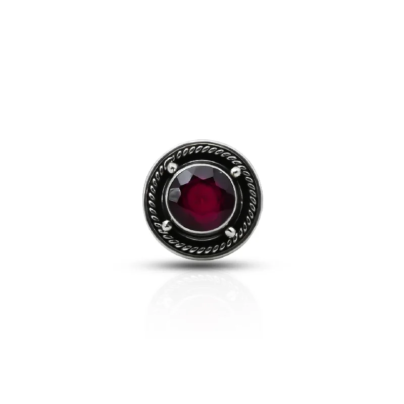 Silver Center Maroon Round Gem Stone Ring for Girls