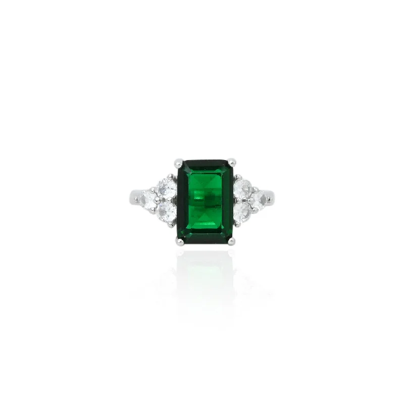 Silver Emerald Elegance Green Stone Ring