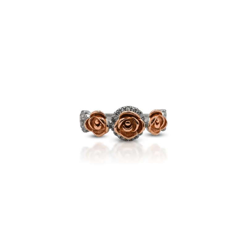 Silver Golden Three Rose Ring for Girls