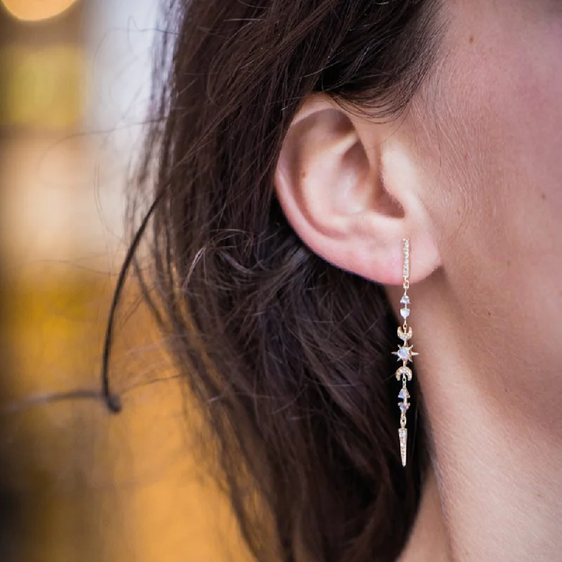 SUN & CRESCENT MOONSTONE AND DIAMOND EARRINGS