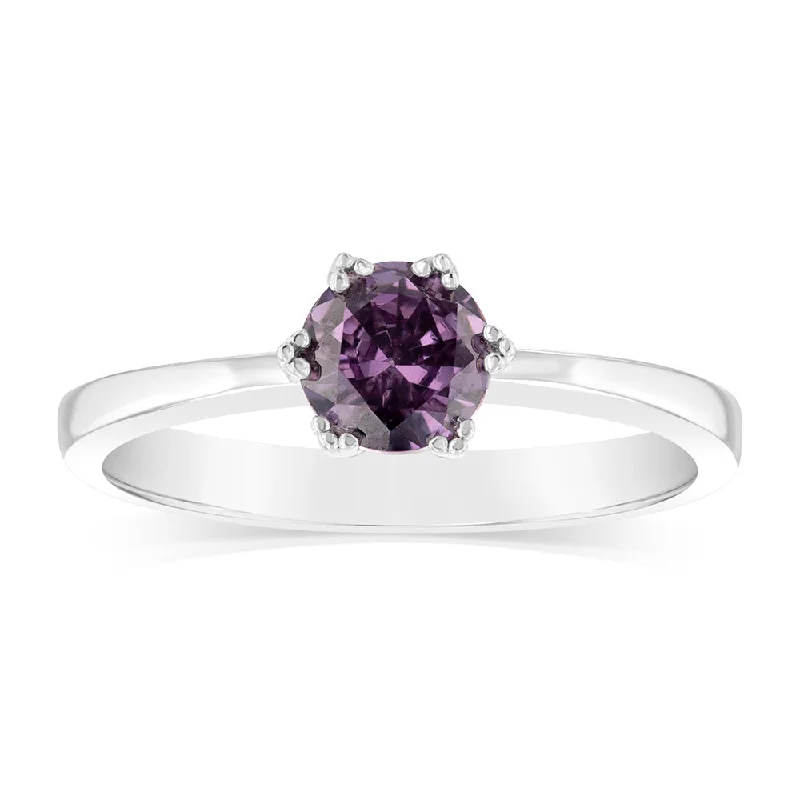 Sterling Silver Amethyst Coloured Cubic Zirconia 6 Claw Ring