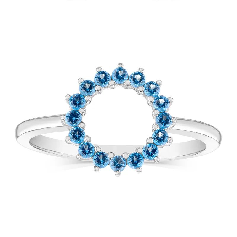 Sterling Silver Aquamarine Blue Cubic Zirconia Circle Of Life Ring