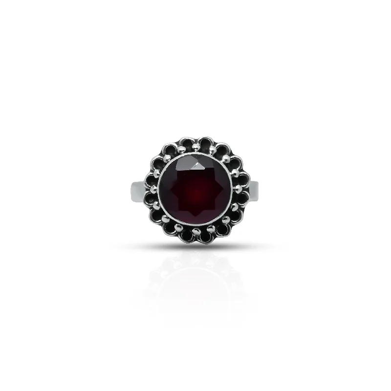 Sterling Silver Black Border Maroon Stone Ring