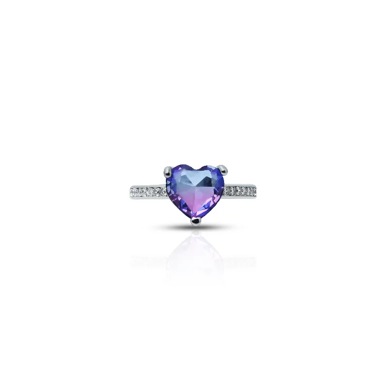 Sterling Silver Blue and Pink Heart Shape Ring for Girls