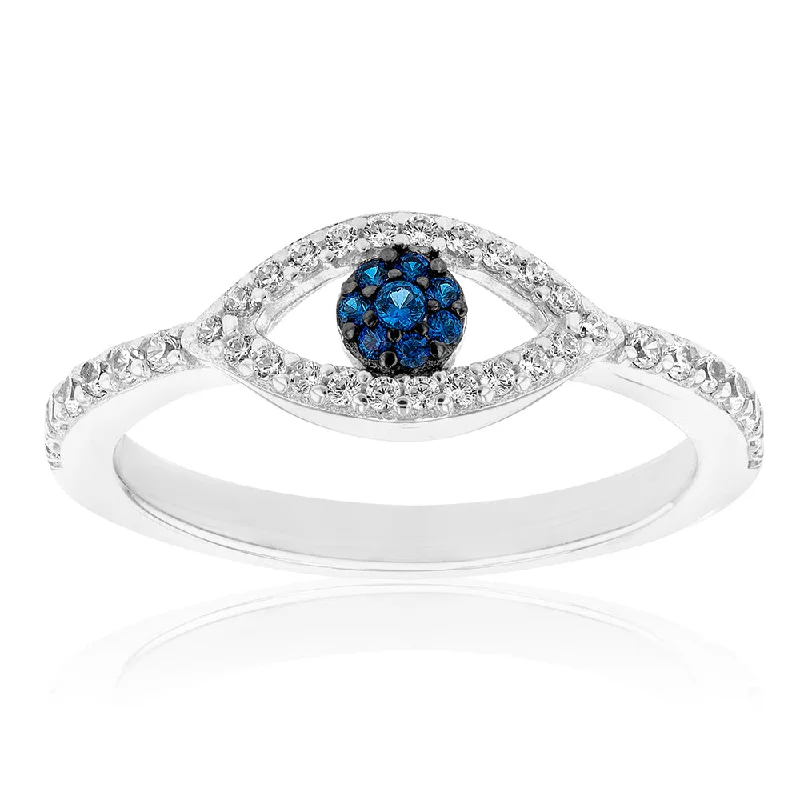 Sterling Silver Cubic Zirconia Evil Eye Ring