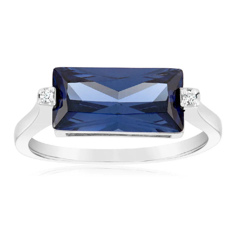 Sterling Silver Tanzanite Colour Rectangular Zirconia Ring