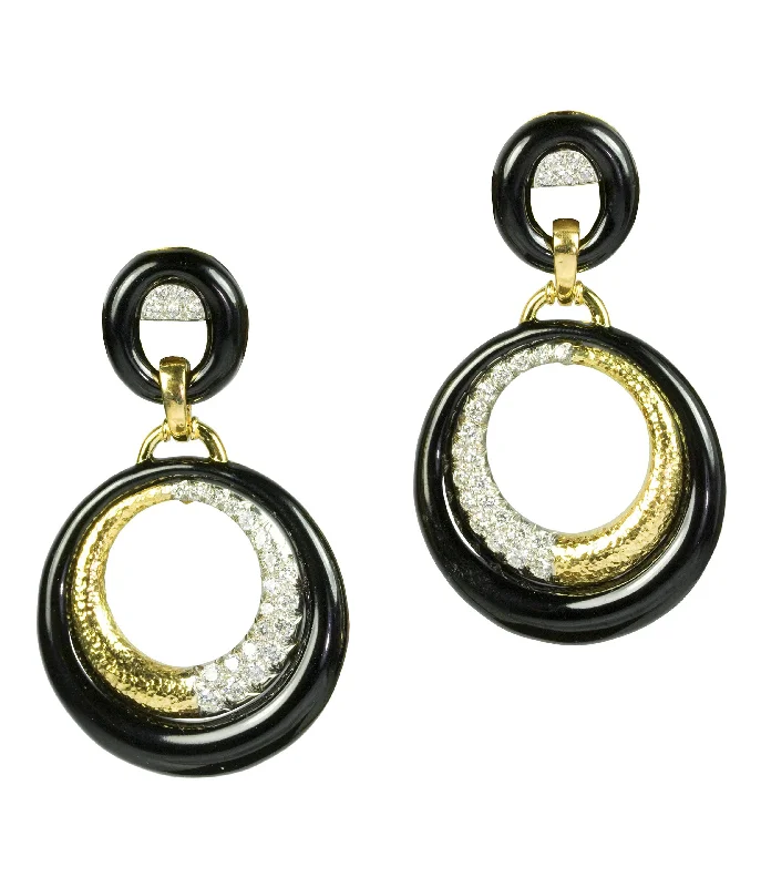 Luna Doorknocker Earrings, Black Enamel