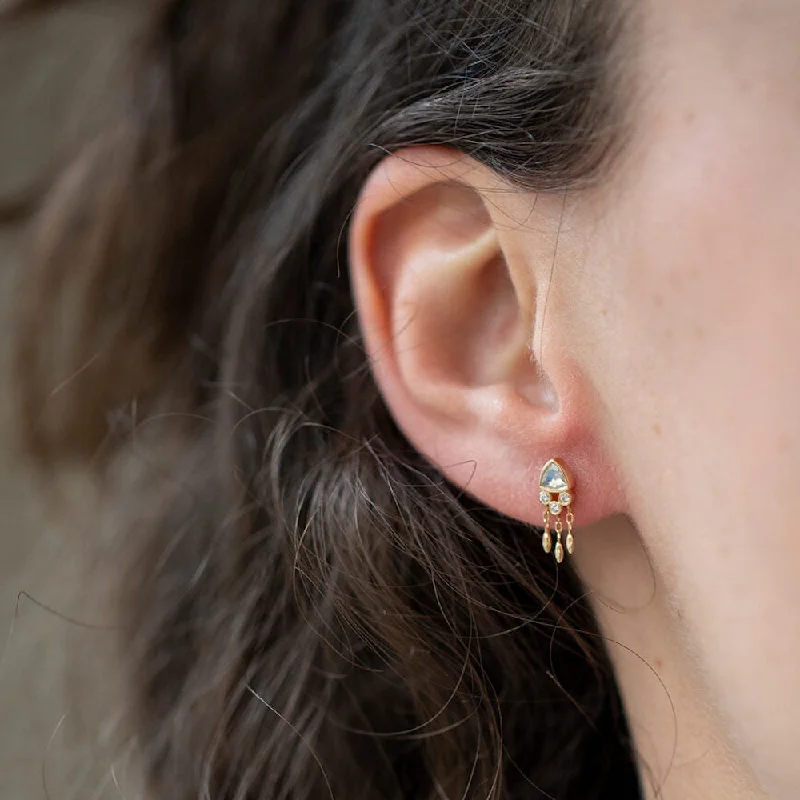 TRIANGLE MOONSTONE & DIAMOND FRINGE EARRINGS