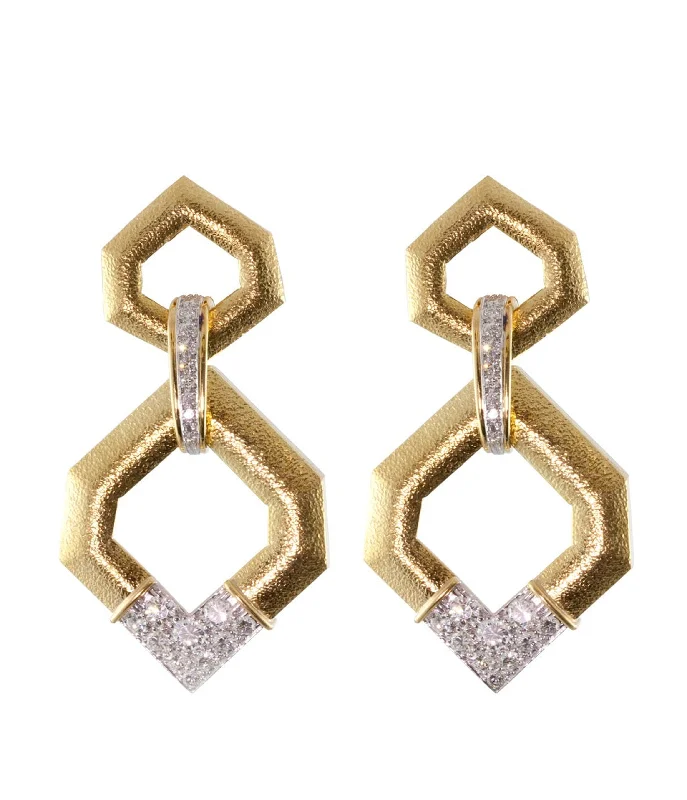 V Inset Hexagonal Doorknocker Earrings