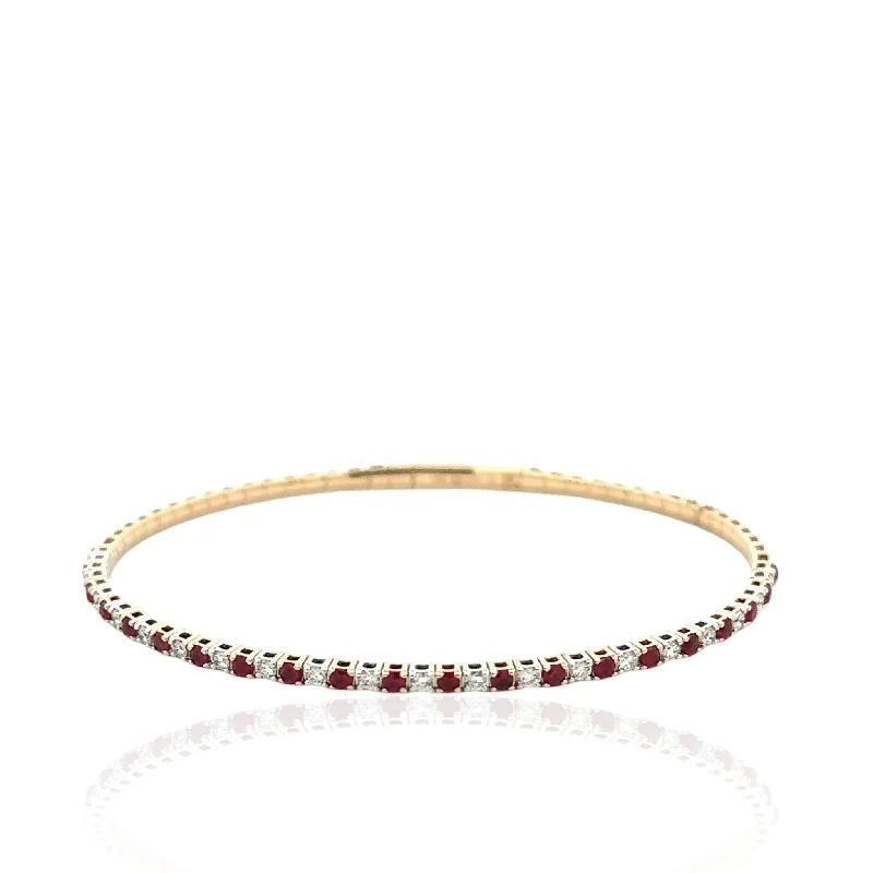 14 Karat White and Yellow Gold Ruby and Diamond Bangle Bracelet