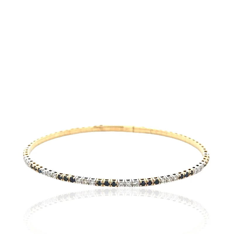 14 Karat White and Yellow Gold Sapphire and Diamond Bangle Bracelet