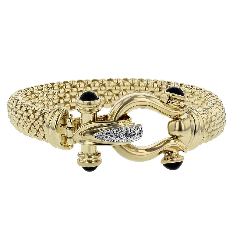 14K Gold Diamond and Black Onyx Buckle Bangle