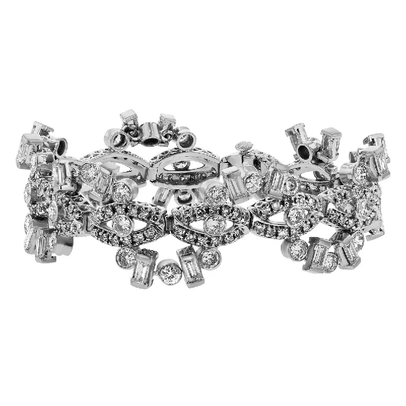 14K Round and Baguette Diamond Link Bracelet