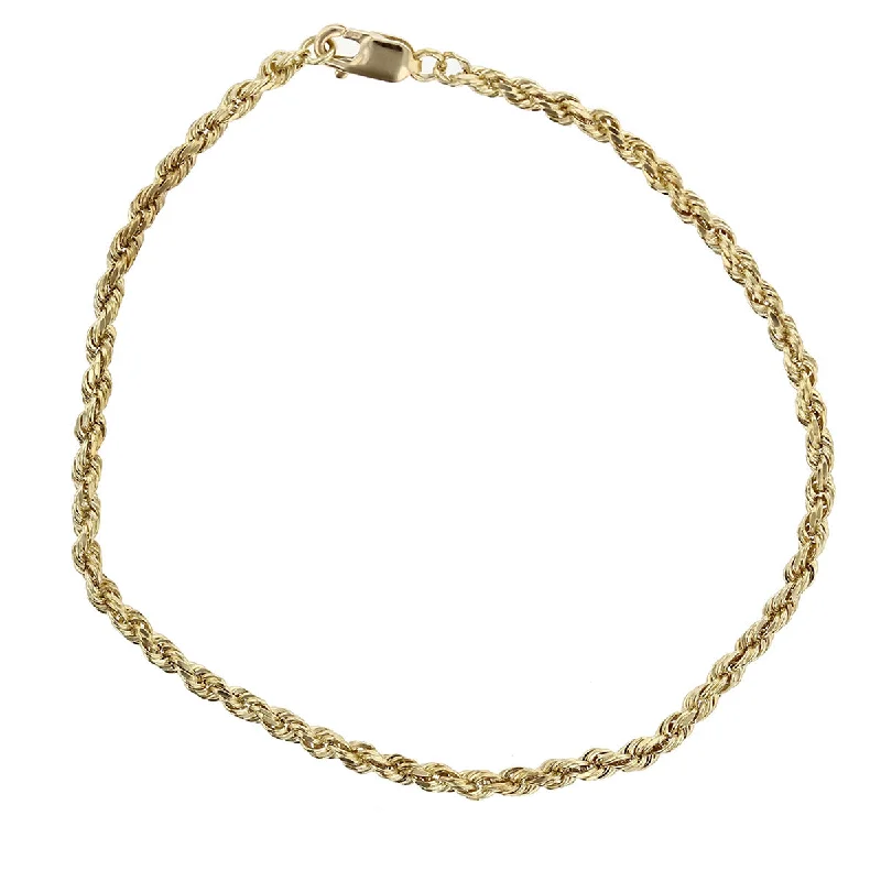 14K Yellow Gold 2.5mm 7-Inch Rope Bracelet